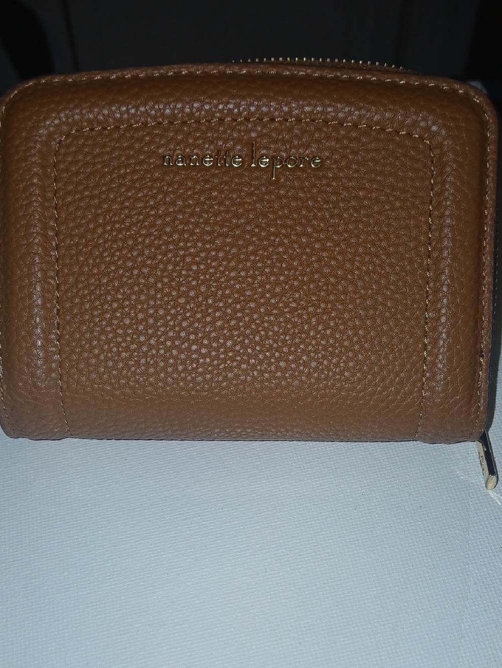 Nanette Lepore Cognac Pebbled Leather Zip Around Wallet